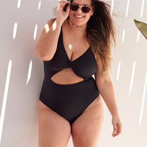 Aerie Shine Pique Twist Scoop One Piece Swim Small